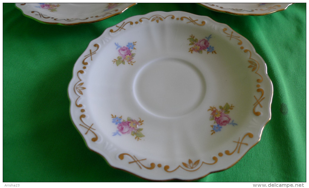 Vintage Scandinavian Pottery Sweden Lidkoping ALP 382 3 Pcs. Of Saucer Dessert Plate 1938 Gold Trim - Altri & Non Classificati