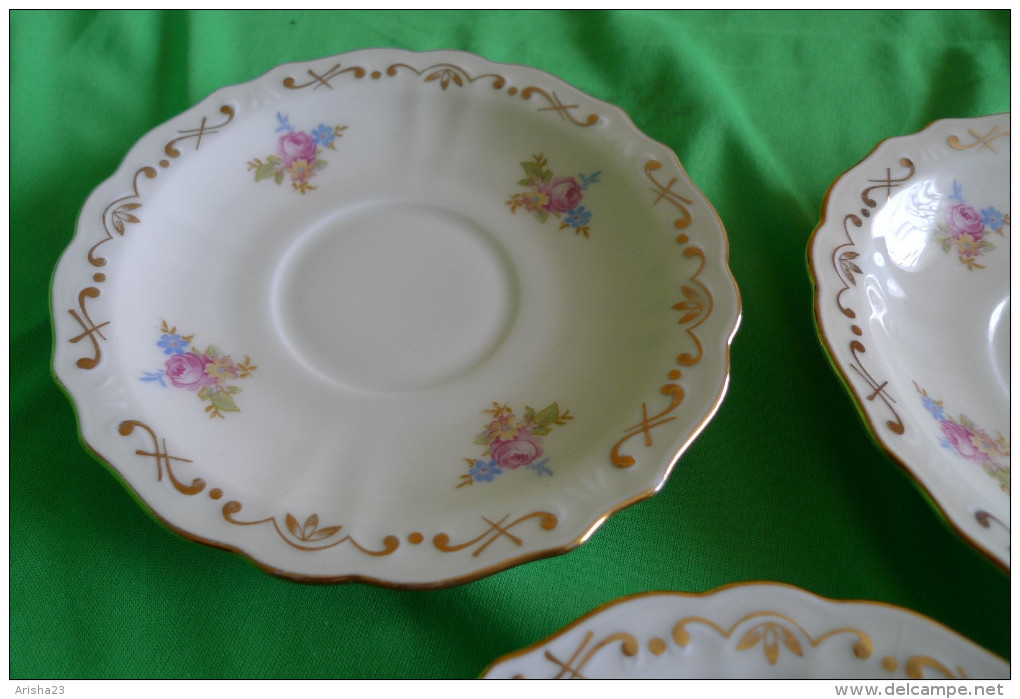 Vintage Scandinavian Pottery Sweden Lidkoping ALP 382 3 Pcs. Of Saucer Dessert Plate 1938 Gold Trim - Autres & Non Classés