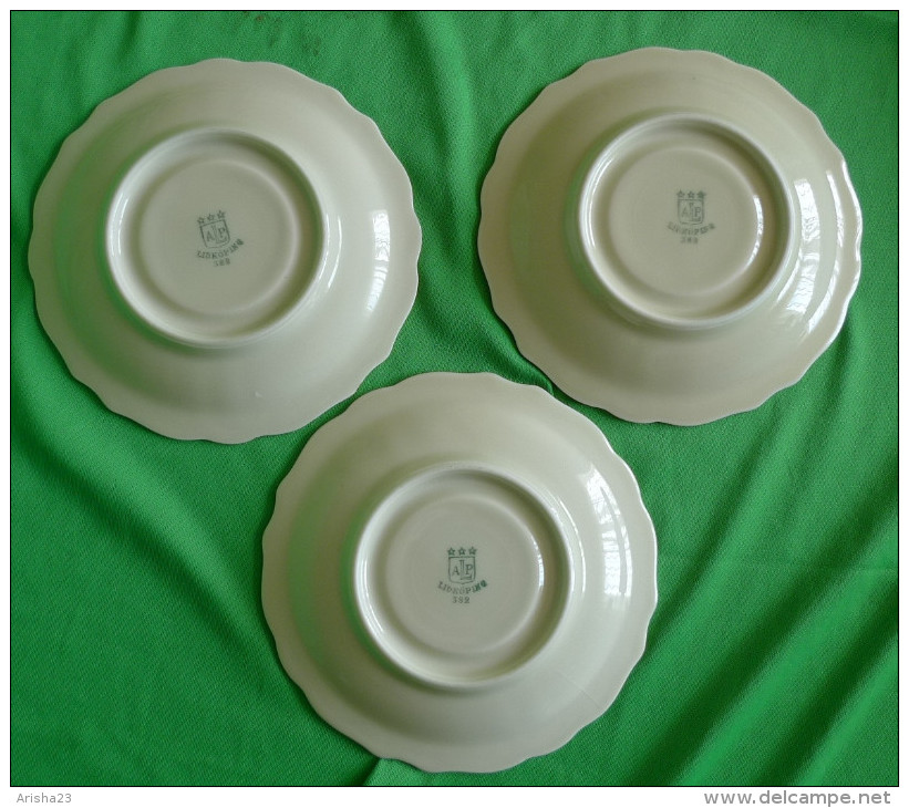 Vintage Scandinavian Pottery Sweden Lidkoping ALP 382 3 Pcs. Of Saucer Dessert Plate 1938 Gold Trim - Other & Unclassified