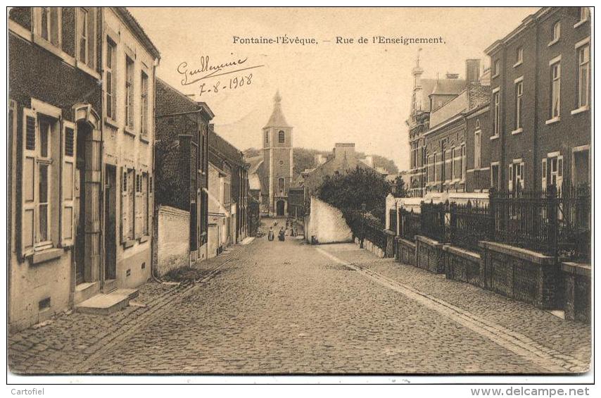 FONTAINE-L´EVEQUE-RUE DE L´ENSEIGNEMENT-CARTE ENVOYEE 1908-EDIT.L. DAISNE - Fontaine-l'Evêque