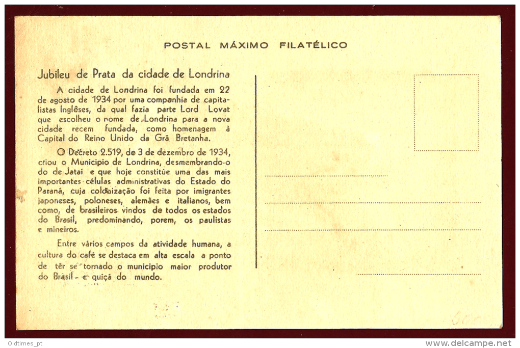 BRASIL - PARANA - LONDRINA - POSTAL MAXIMO FILATELICO - 1959 PC - Autres