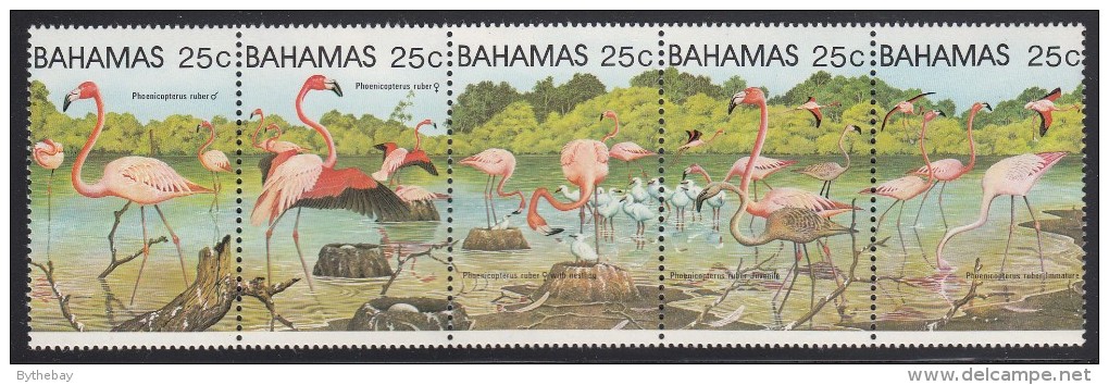 Bahamas MNH Scott #509 Strip Of 5 25c Pink Flamingoes - Flamants