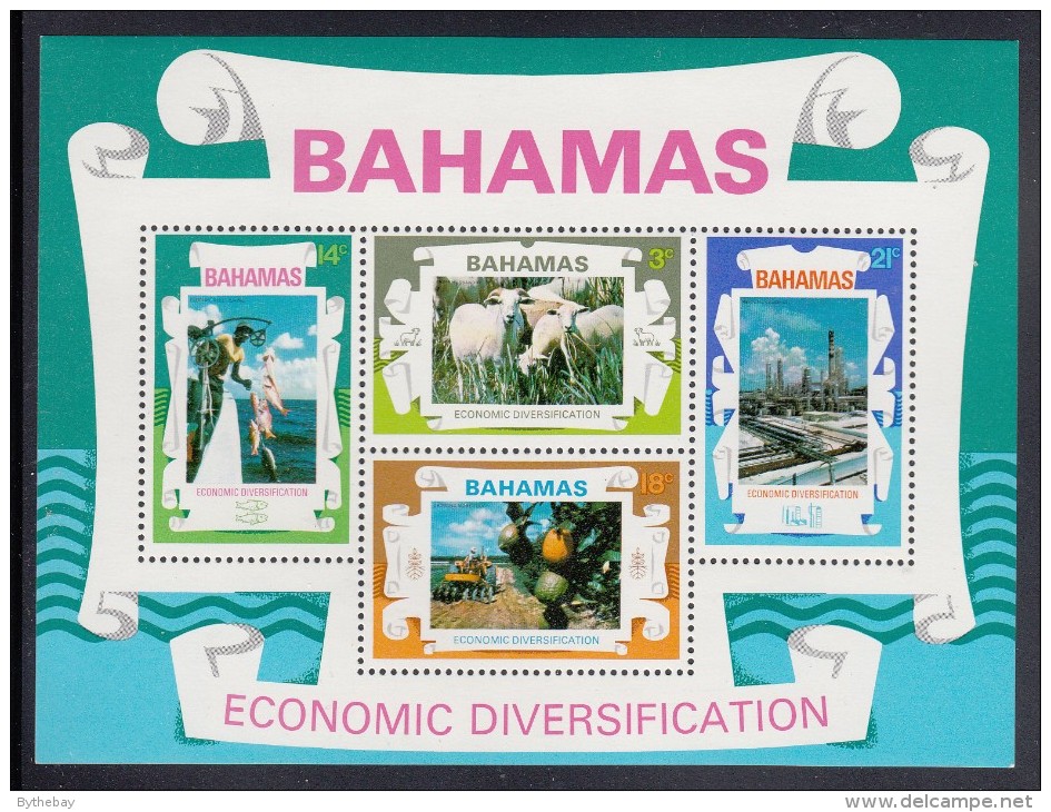 Bahamas MNH Scott #377a Souvenir Sheet Of 4 Sheep, Fishing, Farming, Oil Refinery - Economic Diversification - Bahamas (1973-...)