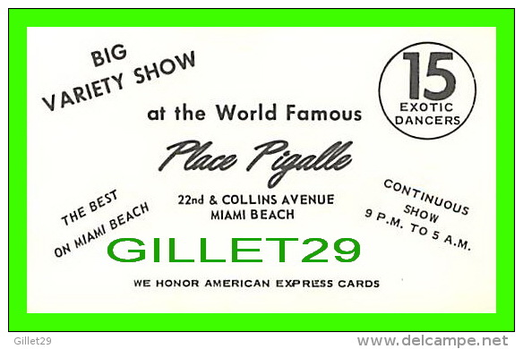 CARTES DE VISITE - PLACE PIGALLE, MIAMI BEACH, FL - FEMME NUE - 15 EXOTIC DANCERS - JULIE WINTERS - - Visiting Cards