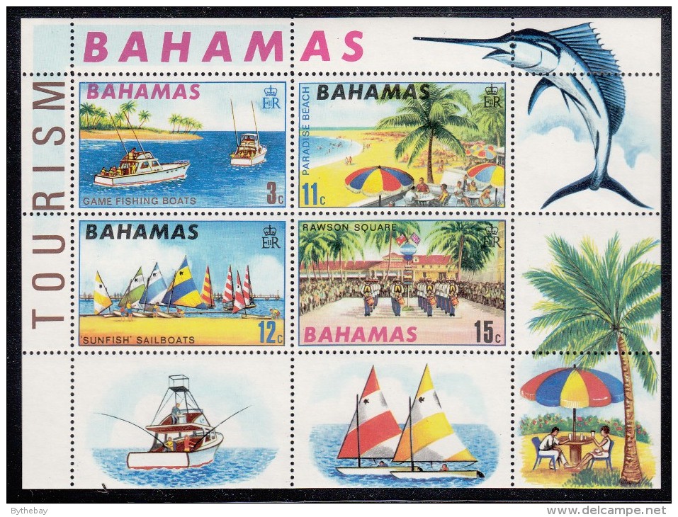 Bahamas MNH Scott #293a Souvenir Sheet Of 4 Game Fishing Boats, Beach, Sunfish Sailboats, Parade - Tourism - 1963-1973 Interne Autonomie