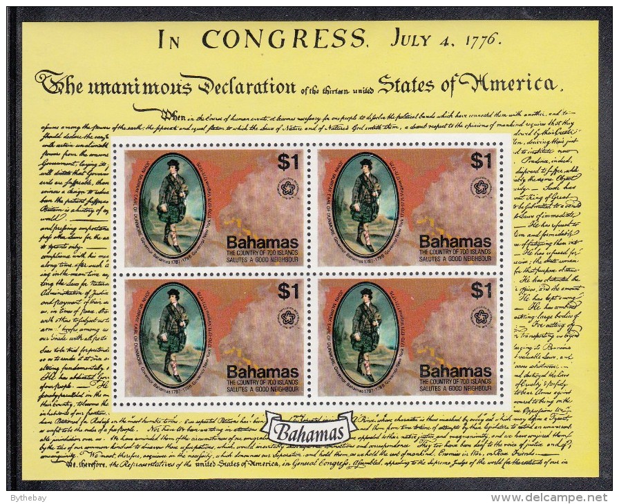 Bahamas MNH Scott #393a Souvenir Sheet Of 4 $1 John Murray, Earl Of Dunsmore - American Bicentennial - Independecia USA