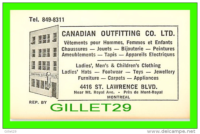 CARTES DE VISITE - CANADIAN OUTFITTING CO LTD - ST LAWRENCE BLVD, MONTREAL - - Cartes De Visite