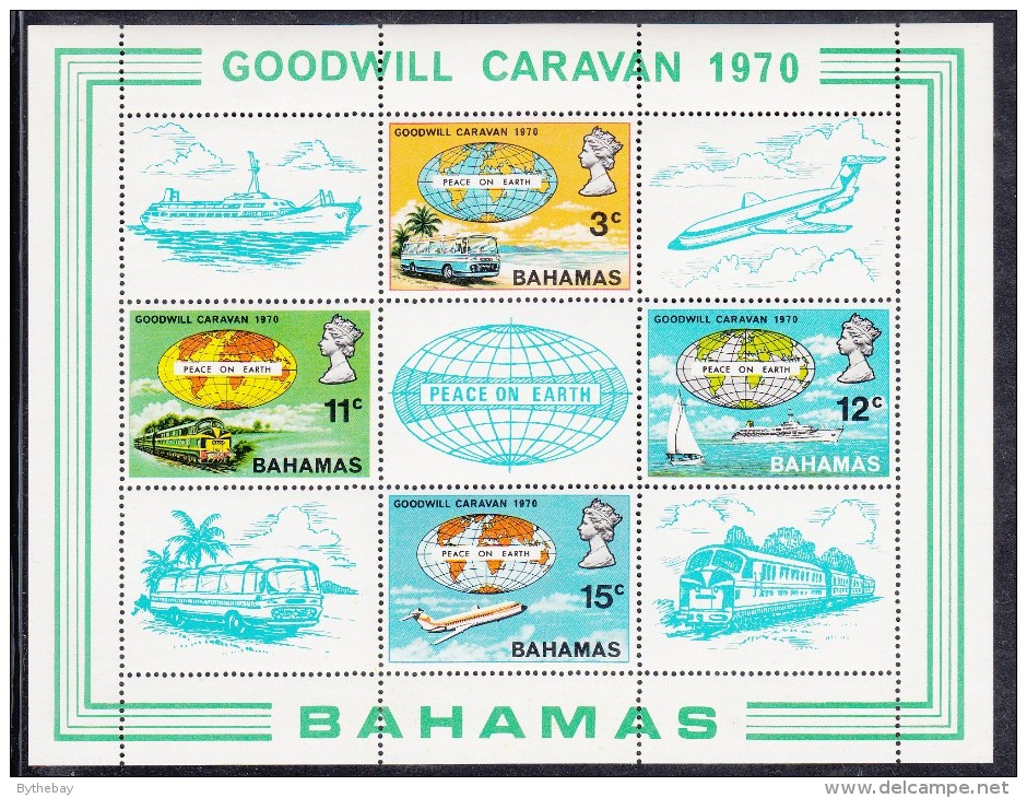 Bahamas MNH Scott #306a Souvenir Sheet Of 4 Globe And Bus, Train, Sailboat, Airplane - Goodwill Caravan - 1963-1973 Interne Autonomie