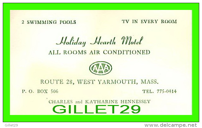 CARTES DE VISITE - HOLIDAY HEARTH MOTEL, WEST YARMOUTH, MA - - Cartes De Visite