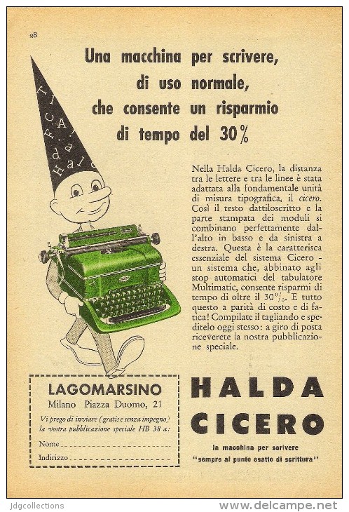 # HALDA CICERO MACCHINA DA SCRIVERE  1950s Advert Pubblicità Publicitè Reklame Typewriter Machine Ecrire Schreibmaschine - Altri & Non Classificati