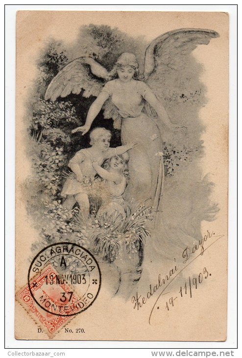 Ca1900 Fairy Angel Wiht Children Artist Signed Vintage Original Postcard Cpa Ak (W4_106) - Angeles