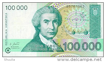 Croatia 100000 Dinar 1993 Pick 27 UNC - Croatie