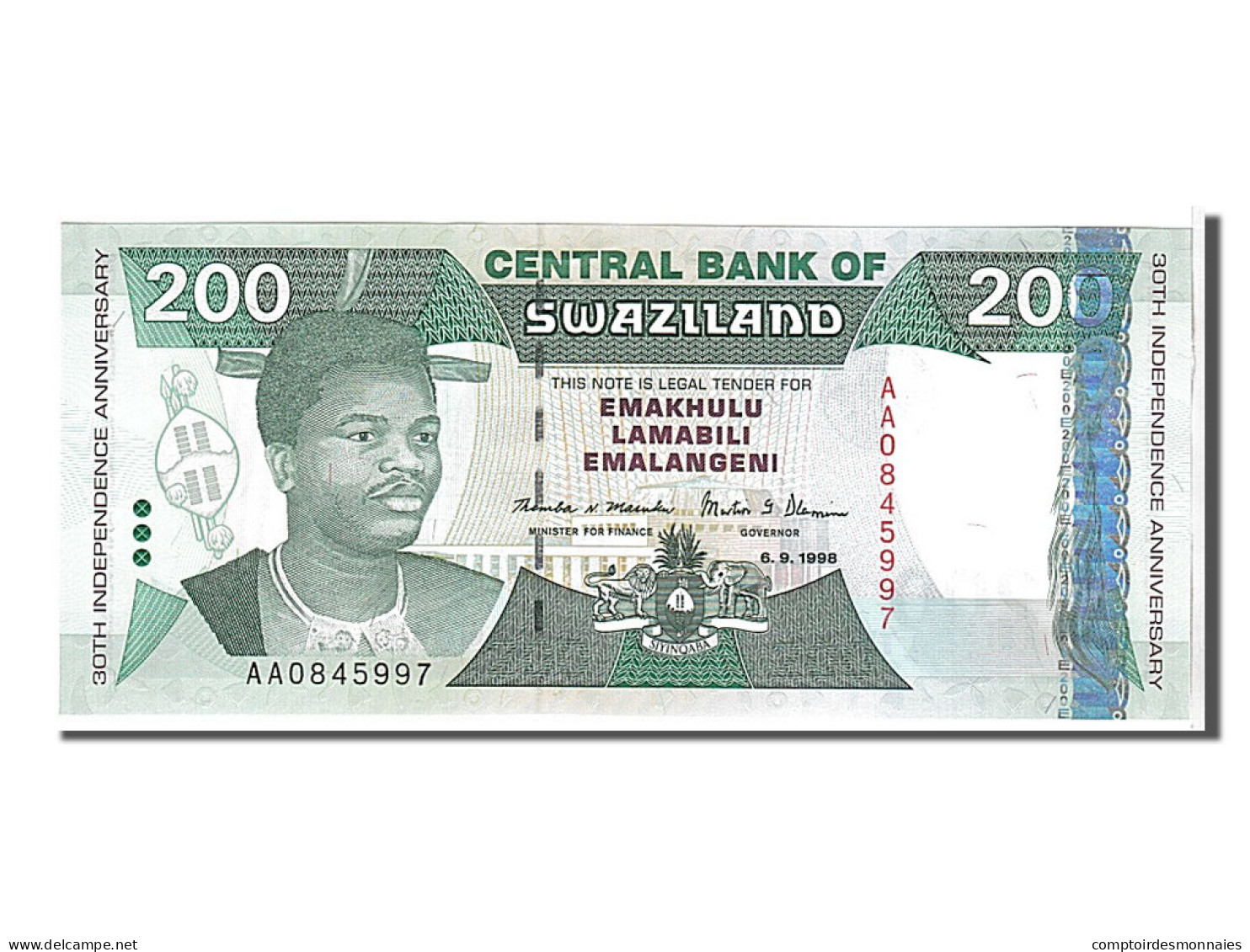 Billet, Swaziland, 200 Emalangeni, 1998, KM:28a, NEUF - Swaziland