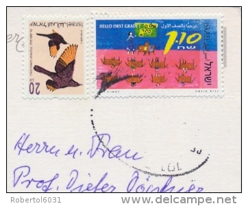 Israel 1997 Picture Postcard To Germany With 20 A. Bird Tristram´s Grackle + 1,10 S. Hello First Grade - Covers & Documents
