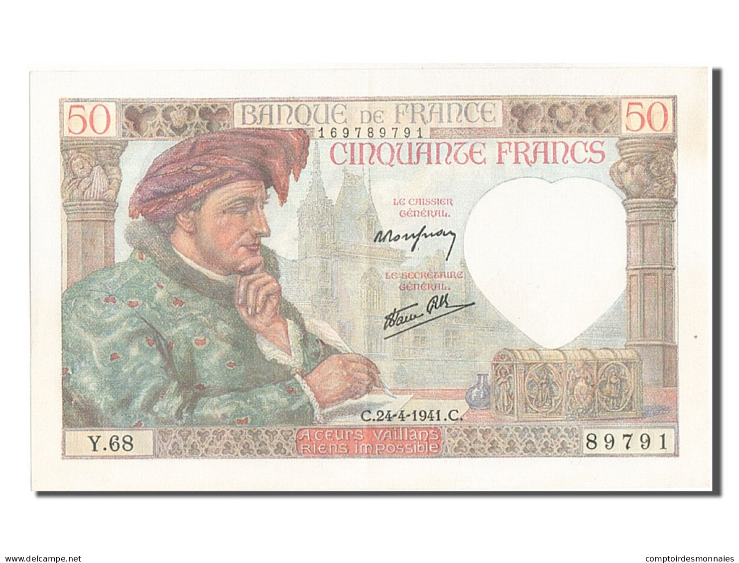 Billet, France, 50 Francs, 50 F 1940-1942 ''Jacques Coeur'', 1941, 1941-04-24 - 50 F 1940-1942 ''Jacques Coeur''