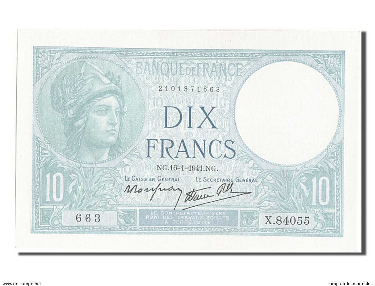 Billet, France, 10 Francs, 10 F 1916-1942 ''Minerve'', 1941, 1941-01-16, NEUF - 10 F 1916-1942 ''Minerve''