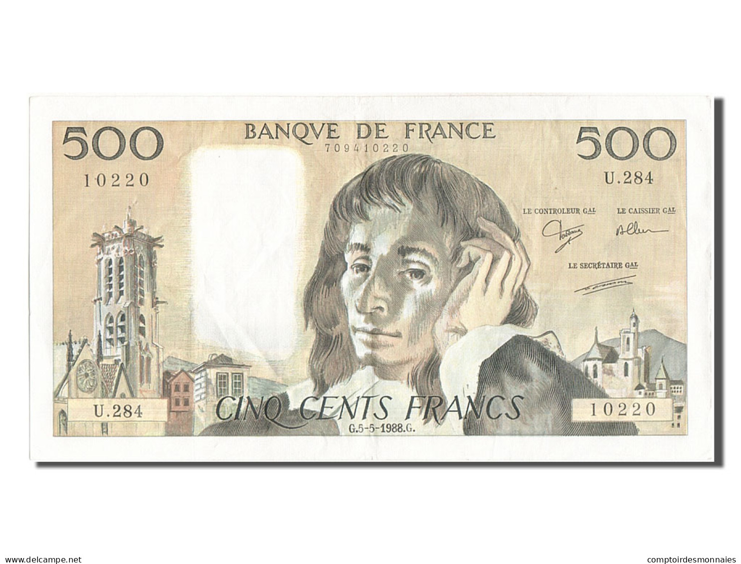 Billet, France, 500 Francs, 500 F 1968-1993 ''Pascal'', 1988, 1988-05-05, TTB - 500 F 1968-1993 ''Pascal''