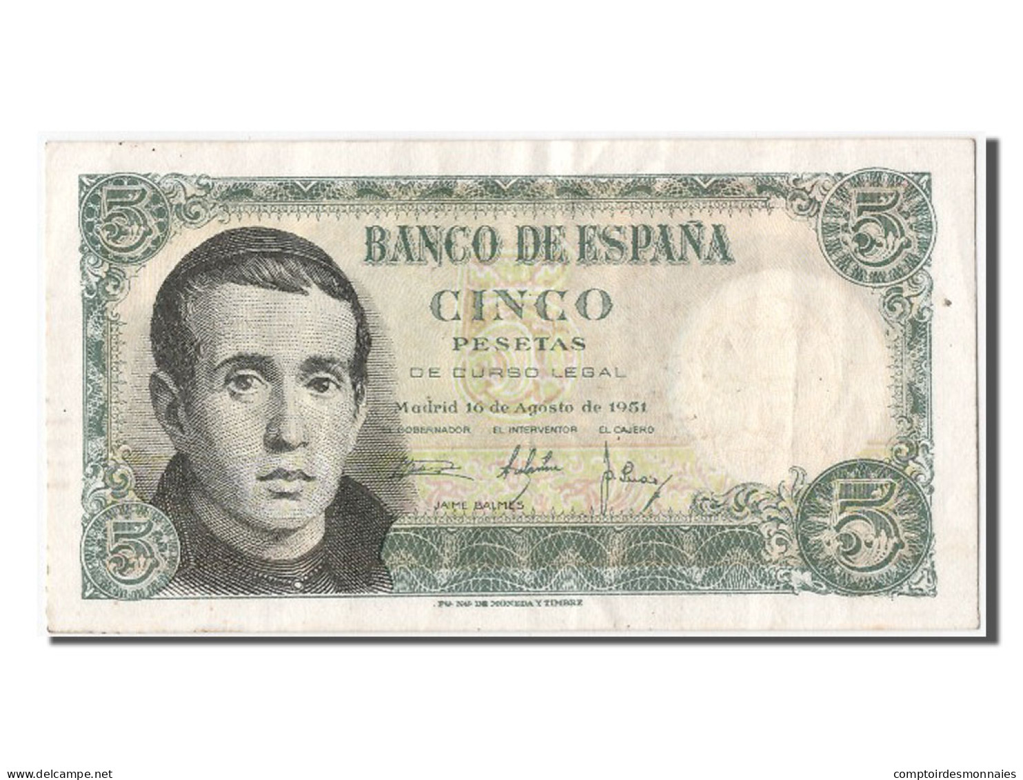 Billet, Espagne, 5 Pesetas, 1951, 1951-08-16, TTB+ - 5 Pesetas