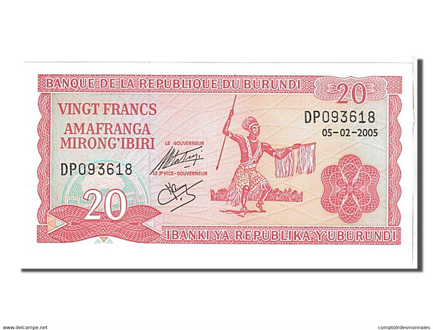 Billet, Burundi, 20 Francs, 2005, KM:27d, NEUF - Burundi