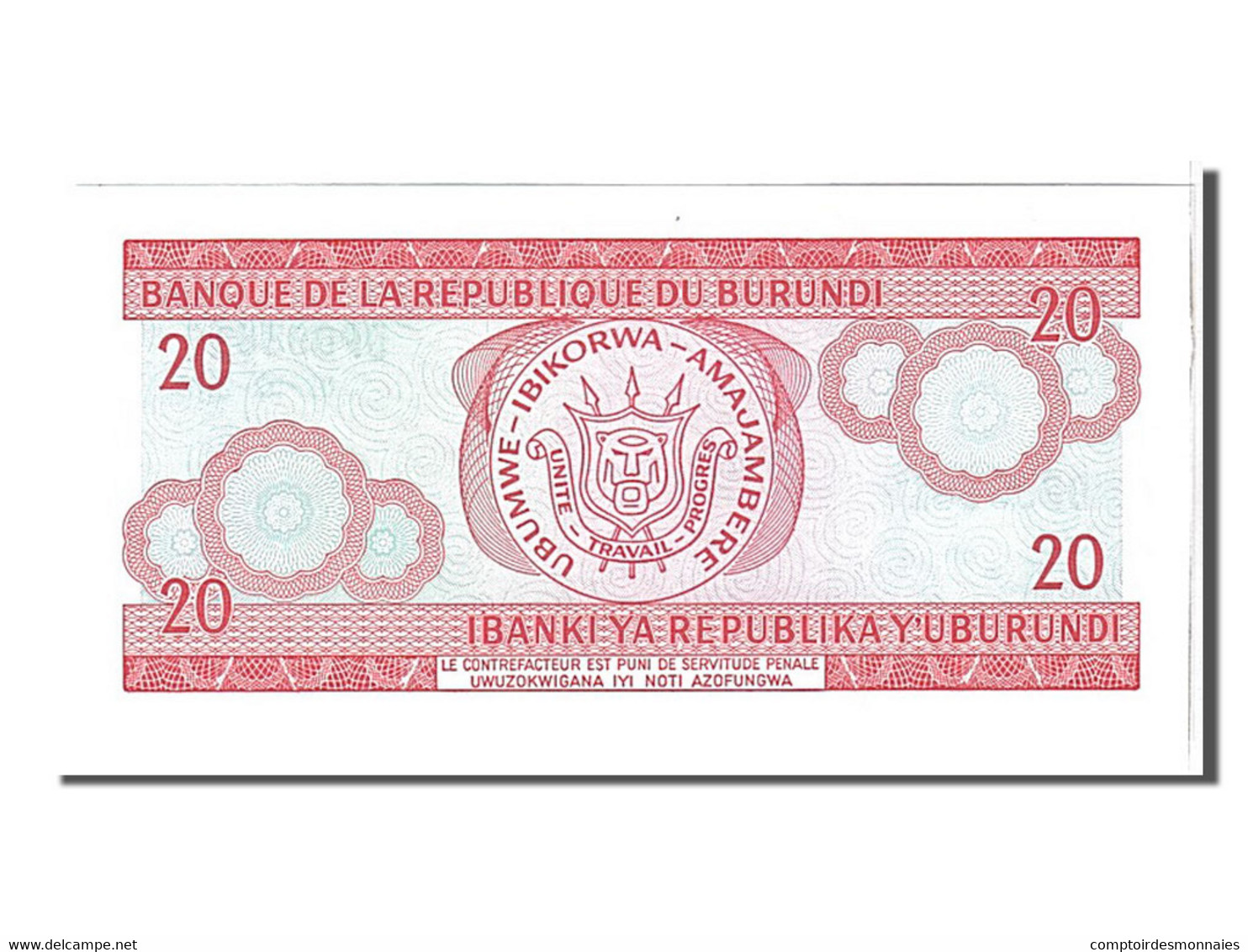 Billet, Burundi, 20 Francs, 2005, KM:27d, NEUF - Burundi