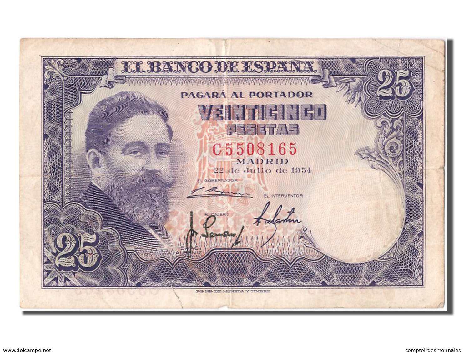 Billet, Espagne, 25 Pesetas, 1954, 1954-07-22, TTB - 25 Peseten