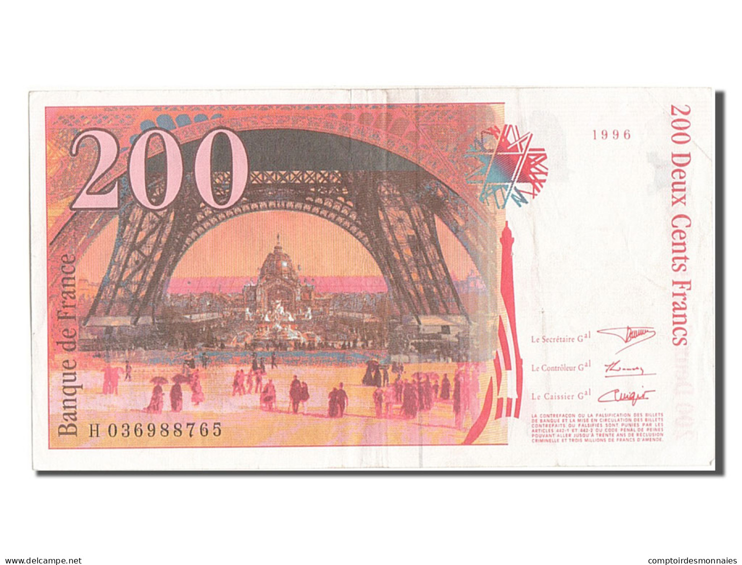 Billet, France, 200 Francs, 200 F 1995-1999 ''Eiffel'', 1996, TTB+ - 200 F 1995-1999 ''Eiffel''