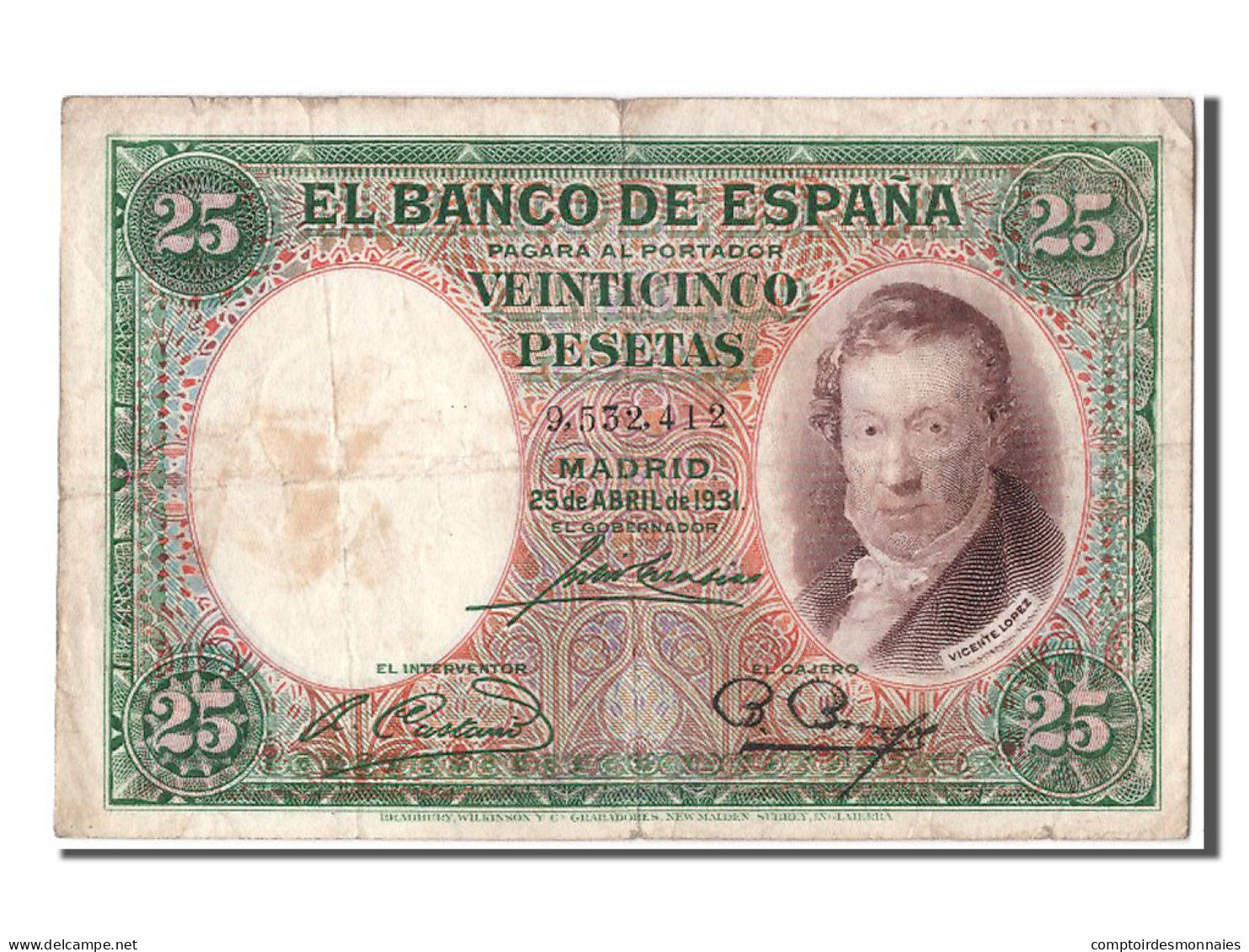 Billet, Espagne, 25 Pesetas, 1931, 1931-04-25, TB - 25 Peseten