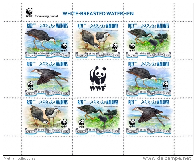 (WWF-519) W.W.F. Maldives White Breasted Waterhen / Bird / Birds MNH Sheetlet 2013 - Unused Stamps