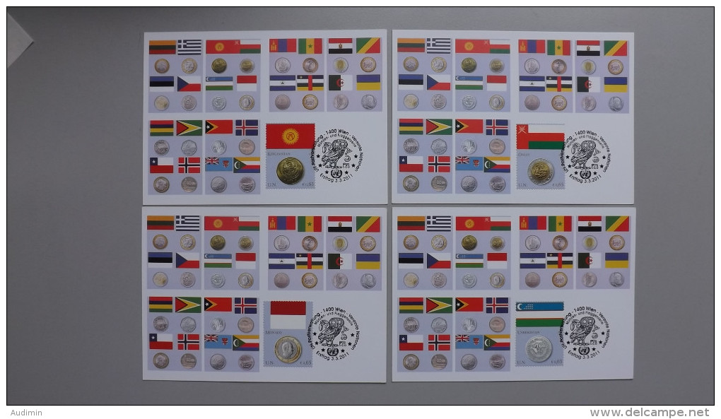 UNO-Wien 691/8 Maximumkarte MK/MC, ESST, Flaggen Und Münzen Der Mitgliedsstaaten - Cartes-maximum