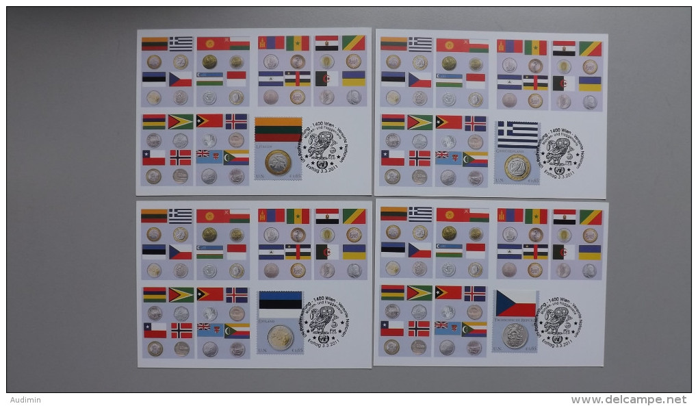 UNO-Wien 691/8 Maximumkarte MK/MC, ESST, Flaggen Und Münzen Der Mitgliedsstaaten - Cartes-maximum