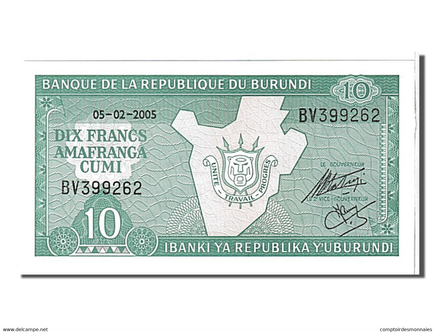 Billet, Burundi, 10 Francs, 2005, KM:33e, NEUF - Burundi