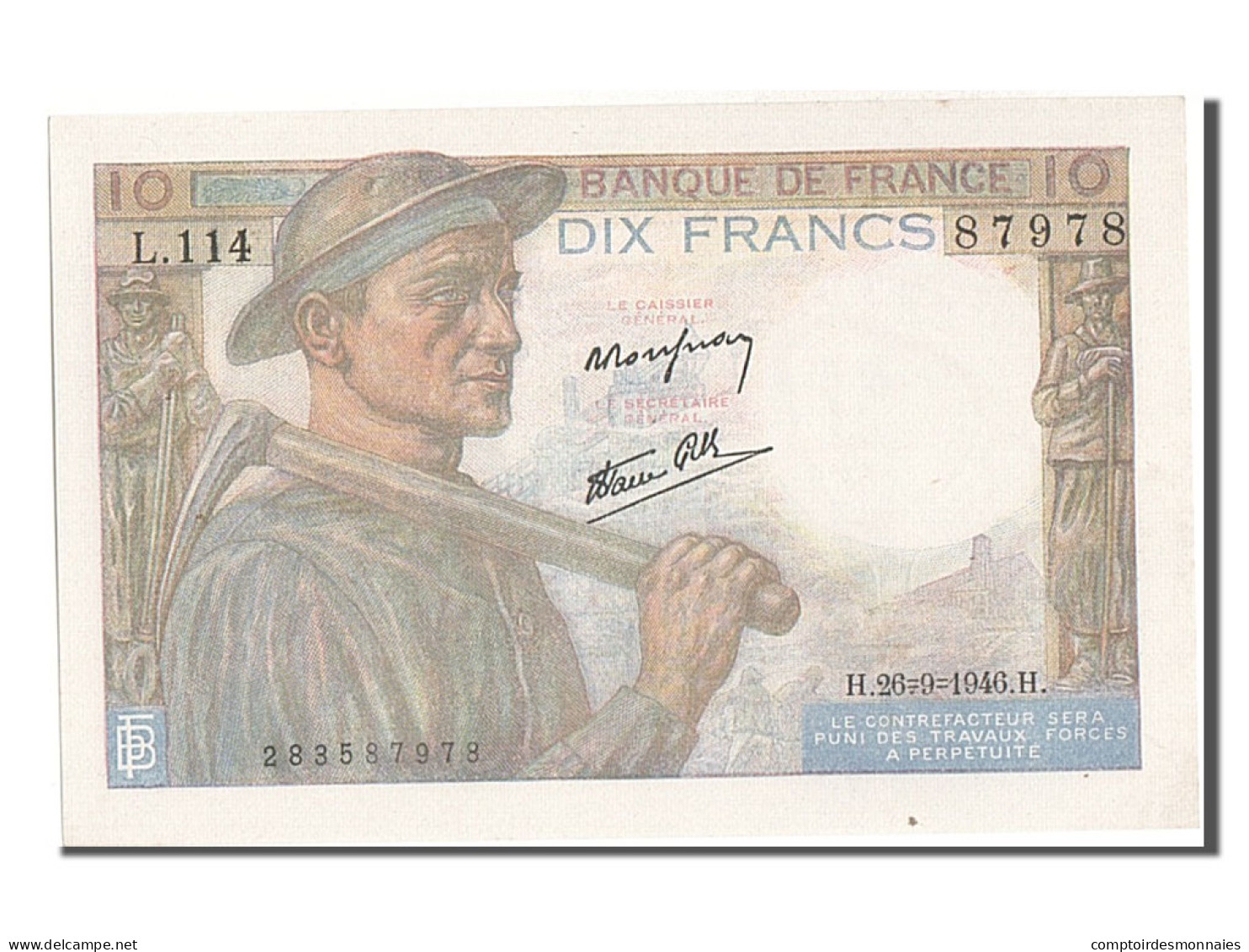 Billet, France, 10 Francs, 10 F 1941-1949 ''Mineur'', 1946, 1946-09-26, SPL - 10 F 1941-1949 ''Mineur''