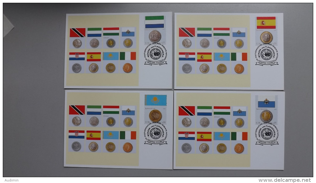 UNO-Wien 489/96 Maximumkarte MK/MC, ESST, Flaggen Und Münzen Der Mitgliedsstaaten - Cartes-maximum