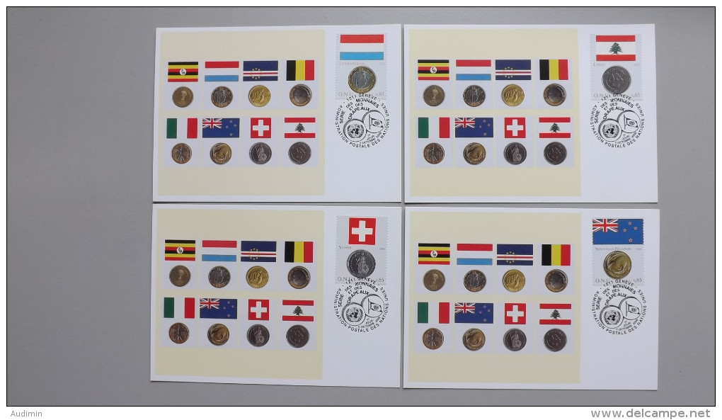 UNO-Genf 553/60 Maximumkarte MK/MC, ESST,  Flaggen Und Münzen Der Mitgliedsstaaten - Maximum Cards