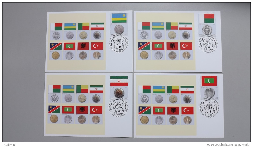 UNO-Genf 592/9 Maximumkarte MK/MC, ESST,  Flaggen Und Münzen Der Mitgliedsstaaten - Maximum Cards