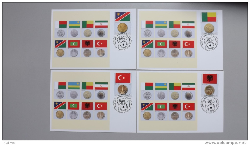 UNO-Genf 592/9 Maximumkarte MK/MC, ESST,  Flaggen Und Münzen Der Mitgliedsstaaten - Maximum Cards