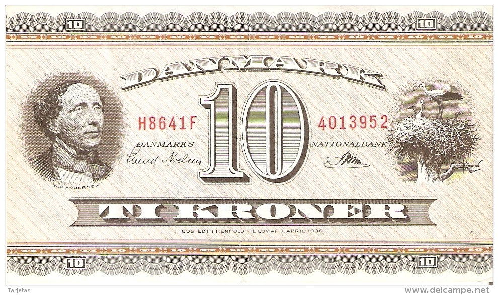 BILLETE DE DINAMARCA DE 10 KRONER DEL AÑO 1936 (BANK NOTE) MOLINO-MOULIN-MILL - Dänemark