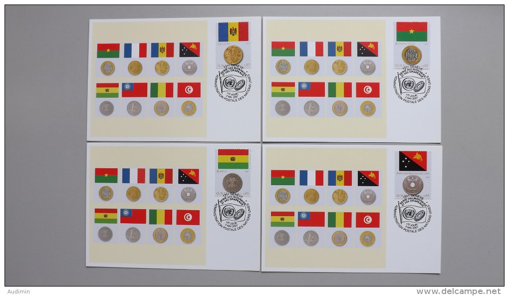 UNO-Genf 565/72 Maximumkarte MK/MC, ESST, Flaggen Und Münzen Der Mitgliedsstaaten - Cartes-maximum