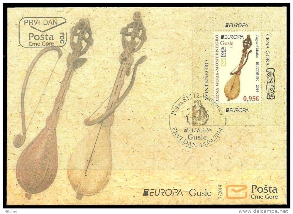 SALE!!! RARE!!! MONTENEGRO CRNA GORA 2014 EUROPA CEPT MUSIC INSTRUMENTS - FDC First Day Cover Of The S/S - 2014