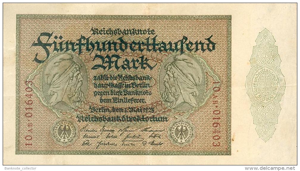 Deutschland, Germany - 500 000 Mark, Reichsbanknote, Ro. 87 E,  ( Serie AB ) XF - VF ( II-III ), 1923 ! - 500.000 Mark