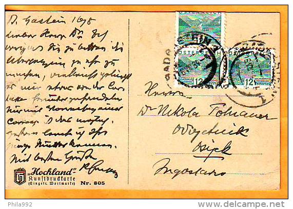 Austria  1934 Y Traveled Postcard Bad Gastein Hotel Germania - Bad Gastein