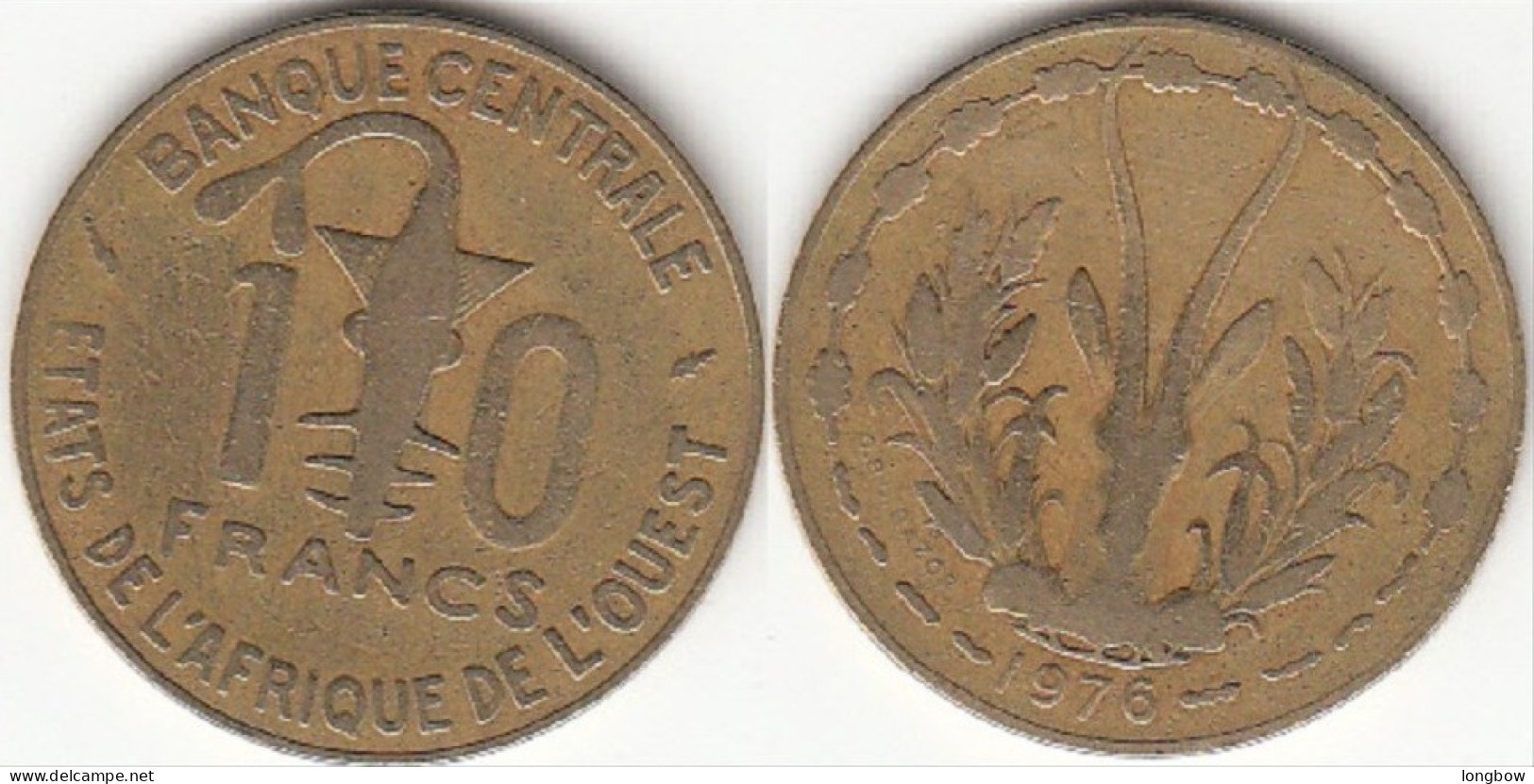 REP.CENTRO AFRICANA 10 CAF Francs 1976 KM#1a - Used - Centrafricaine (République)