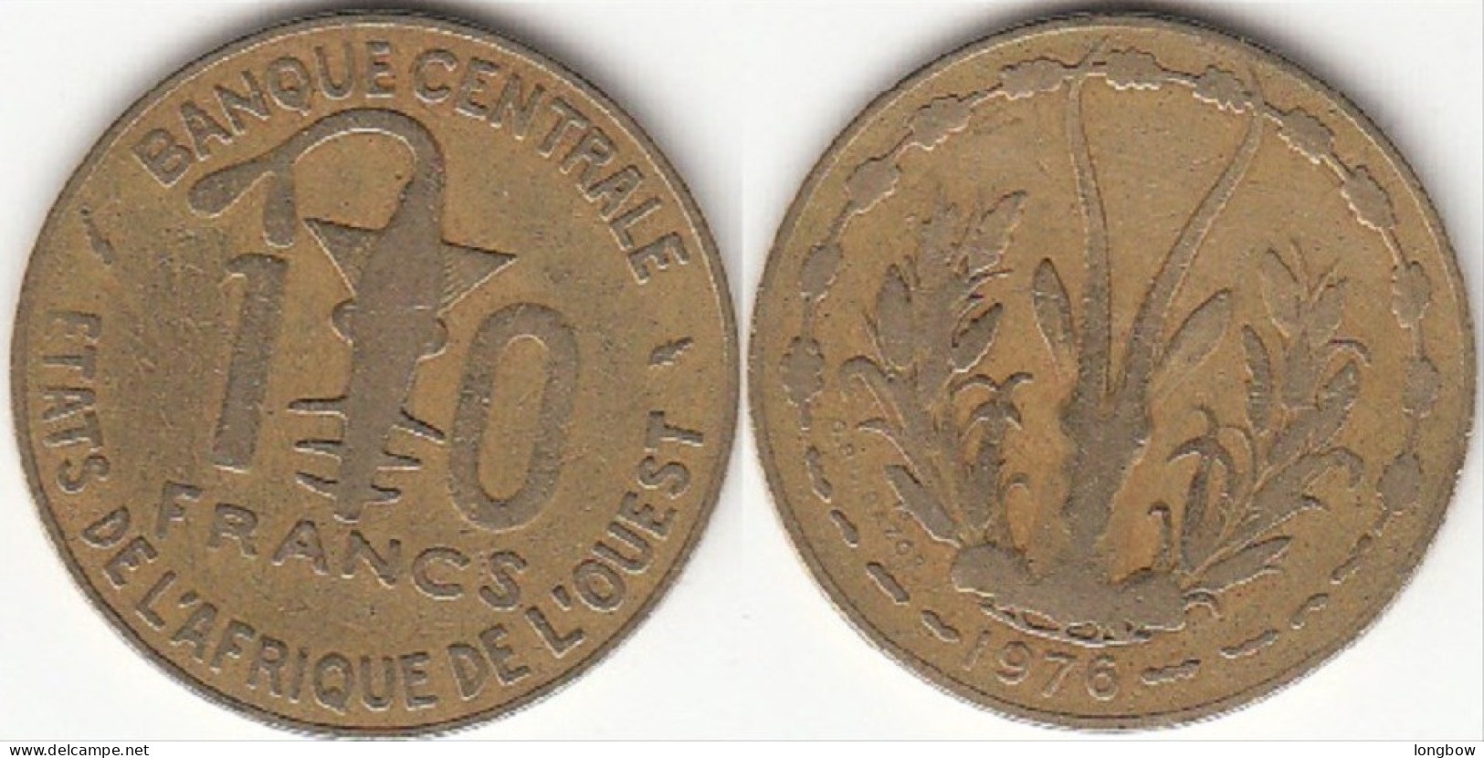 REP.CENTRO AFRICANA 10 CAF Francs 1976 KM#1a - Used - Centraal-Afrikaanse Republiek