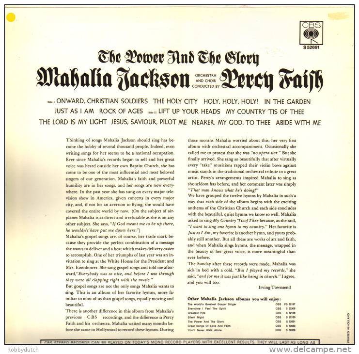 * LP *  MAHALIA JACKSON - THE POWER AND THE GLORY (Holland 1969 Stereo) - Chants Gospels Et Religieux