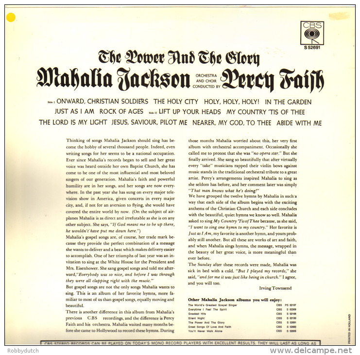 * LP *  MAHALIA JACKSON - THE POWER AND THE GLORY (Holland 1969 Stereo) - Gospel & Religiöser Gesang