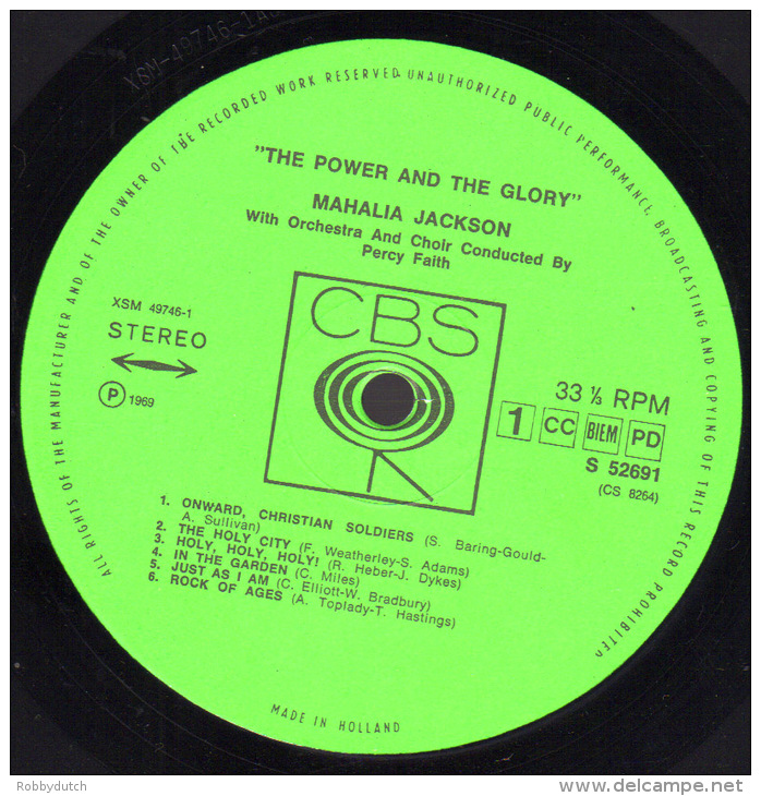 * LP *  MAHALIA JACKSON - THE POWER AND THE GLORY (Holland 1969 Stereo) - Canciones Religiosas Y  Gospels