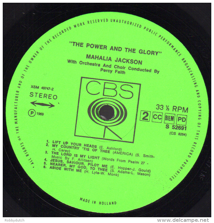 * LP *  MAHALIA JACKSON - THE POWER AND THE GLORY (Holland 1969 Stereo) - Canciones Religiosas Y  Gospels