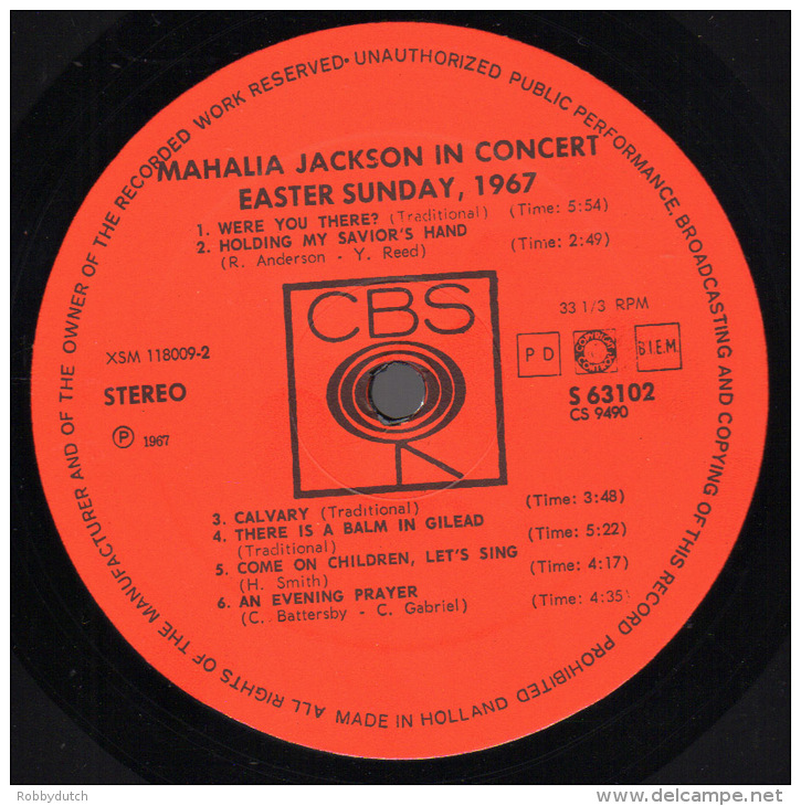 * LP *  MAHALIA JACKSON - IN CONCERT, EASTER SUNDAY 1967 (Holland 1967 EX-) - Chants Gospels Et Religieux