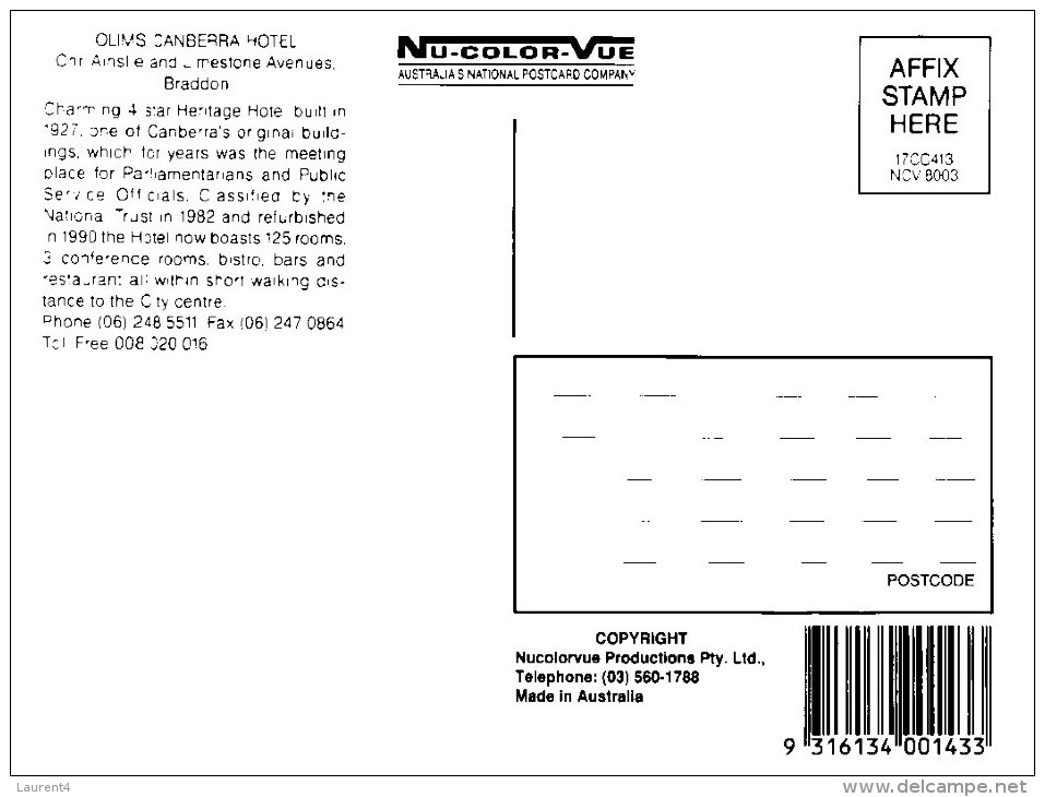 (316) Australia - ACT - Canberra Olims Hotel - Canberra (ACT)