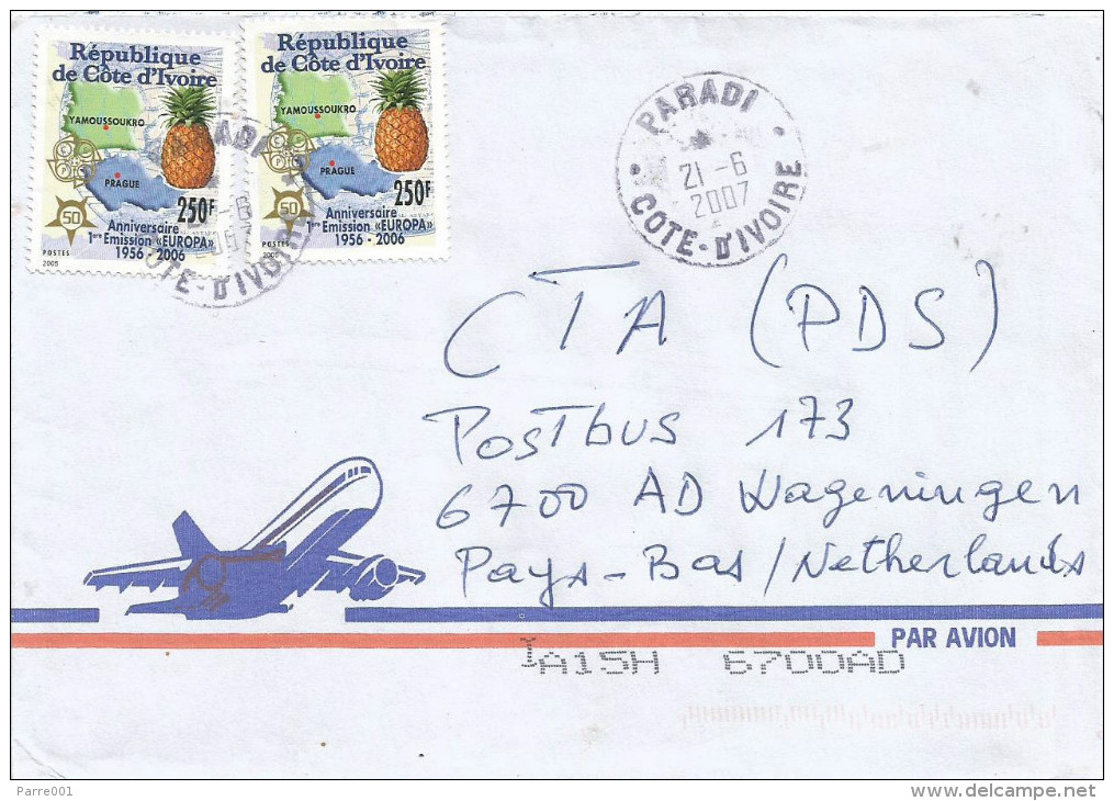 Cote D´Ivoire 2007 Paradi Pineapple EUROPA CEPT Anniversary 250F Cover - Ivoorkust (1960-...)